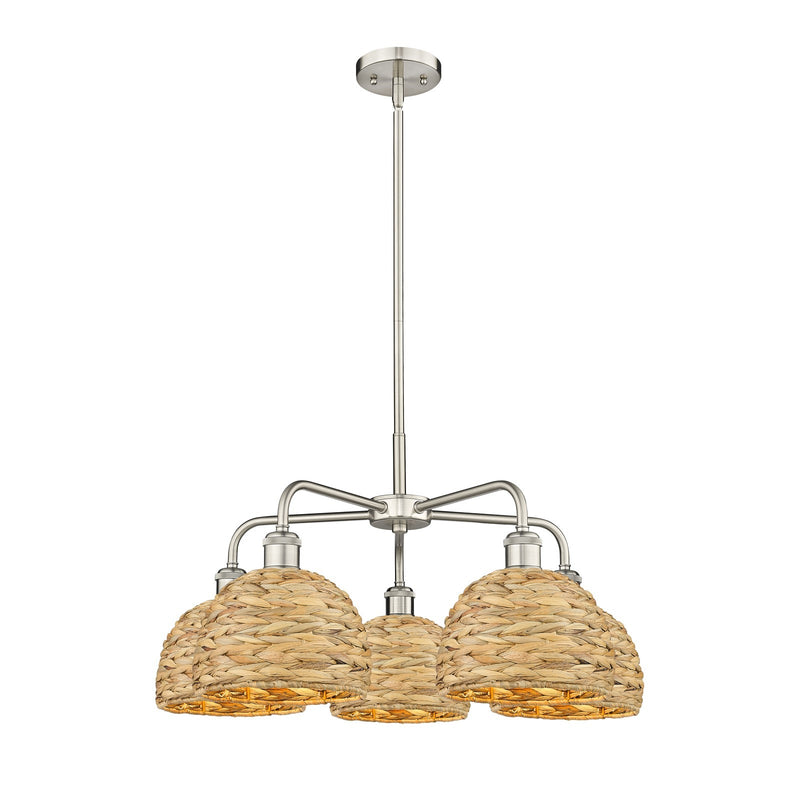 Innovations Woven Rattan 26.5in 5-Light Chandelier | Industrial Satin Nickel and Natural Fiber | Dining Room & Living Room | Model 516-5CR-SN-RBD-8-NAT