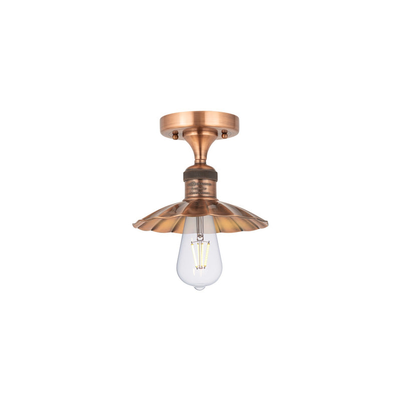 Innovations Scallop 8in 1-Light Semi-Flush Mount | Traditional Industrial Antique Copper Steel and Metal Shade | Entryway & | Model 517-1C-AC-M17-AC