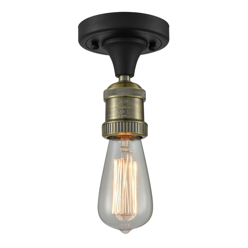 Innovations Bare Bulb 1-Light 4.5in Semi-Flush Mount | Industrial Black Antique Brass Steel and Cast Brass | Entryway & Hallway | Model 517-1C-BAB-LED