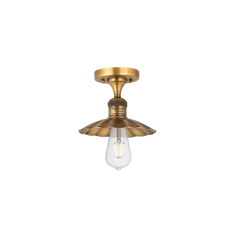 Innovations Lighting Scallop 7.5in 1-Light Semi-Flush Mount | Traditional Industrial Brushed Brass Steel and Brushed Brass Metal | Model 517-1C-BB-M17-BB