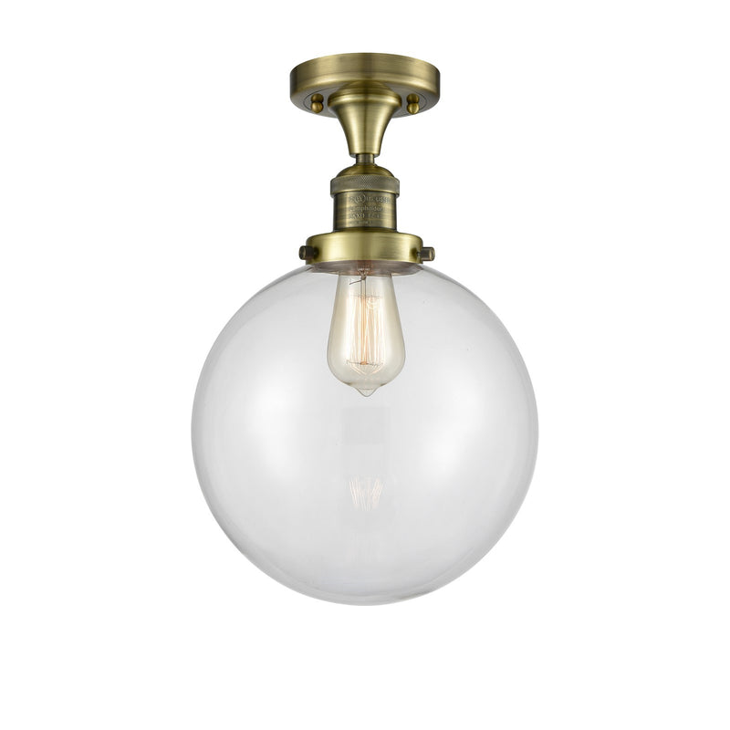 Innovations Beacon 10in 1-Light Semi-Flush Mount | Industrial Antique Brass and Clear Glass | Entryway & Hallway | 10 x 10 x 13 | Model 517-1CH-AB-G202-10