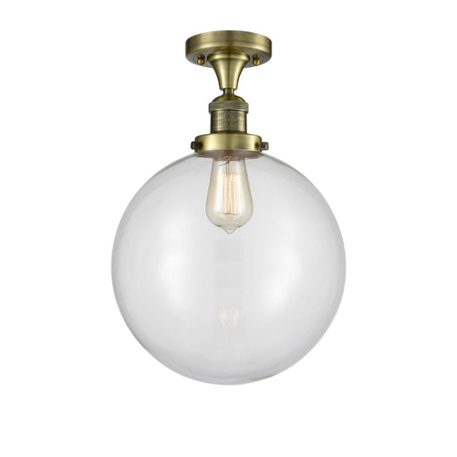 Innovations Beacon 12in 1-Light Semi-Flush Mount | Industrial Restoration-Vintage Antique Brass and Clear Glass | Kitchen & | Model 517-1CH-AB-G202-12-LED