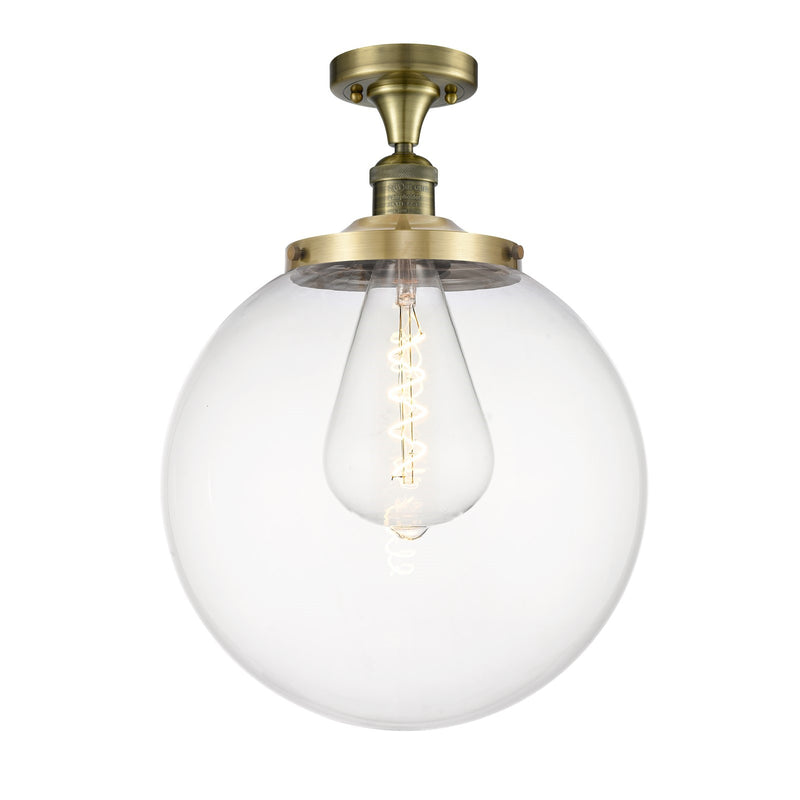 Innovations Beacon 14in 1-Light Semi-Flush Mount | Industrial Antique Brass Steel and Clear Glass | Entryway & Hallway | 14 x | Model 517-1CH-AB-G202-14