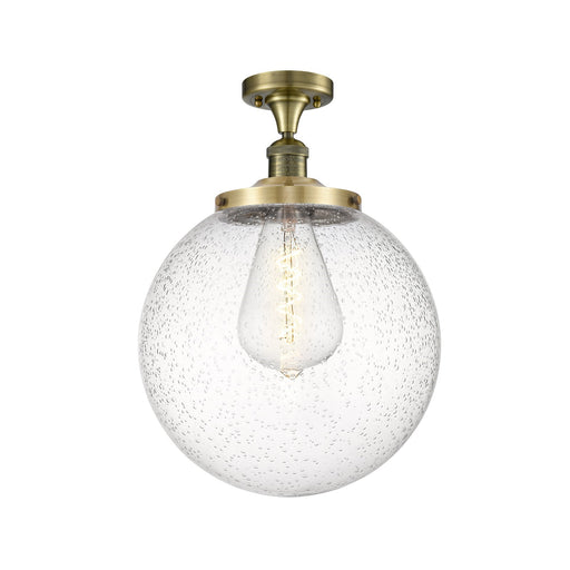 Innovations Beacon 14in 1-Light Semi-Flush Mount | Industrial Antique Brass Steel and Seedy Glass | Entryway & Hallway | 14 x | Model 517-1CH-AB-G204-14