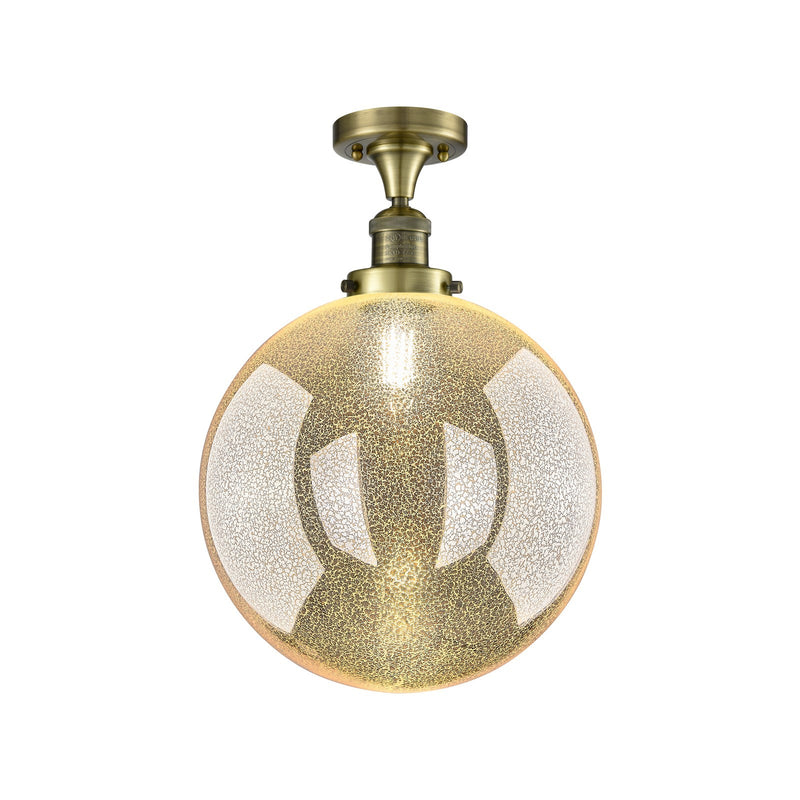 Innovations Beacon 12in 1-Light Semi-Flush Mount | Industrial Antique Brass and Mercury Seeded Glass | Entryway & Hallway | 12 | Model 517-1CH-AB-G208-12