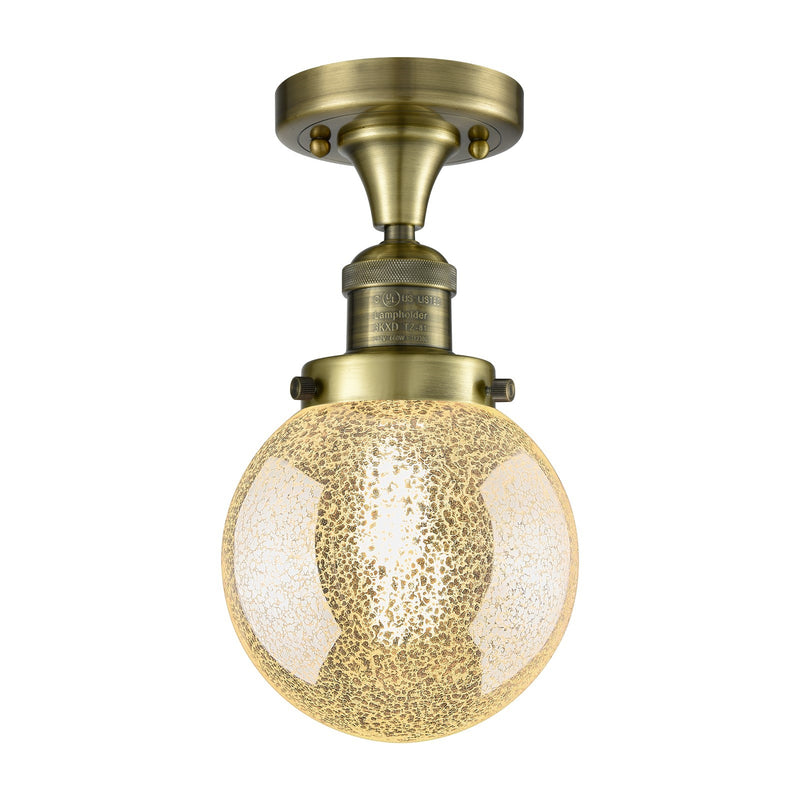 Innovations Beacon 6in 1-Light Semi-Flush Mount | Industrial Antique Brass and Mercury Seeded Glass | Hallway & Entryway | 6 x 6 | Model 517-1CH-AB-G208-6
