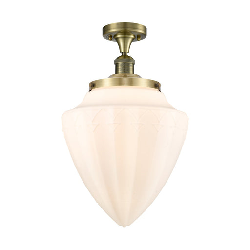Innovations Bullet 12in 1-Light Semi-Flush Mount | Traditional Art Deco Antique Brass Steel and Matte White Frosted Glass | Model 517-1CH-AB-G661-12