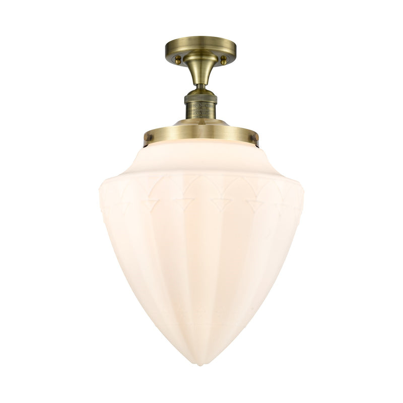 Innovations Bullet 12in 1-Light Semi-Flush Mount | Traditional Art Deco Antique Brass Steel and Matte White Frosted Glass | Model 517-1CH-AB-G661-12