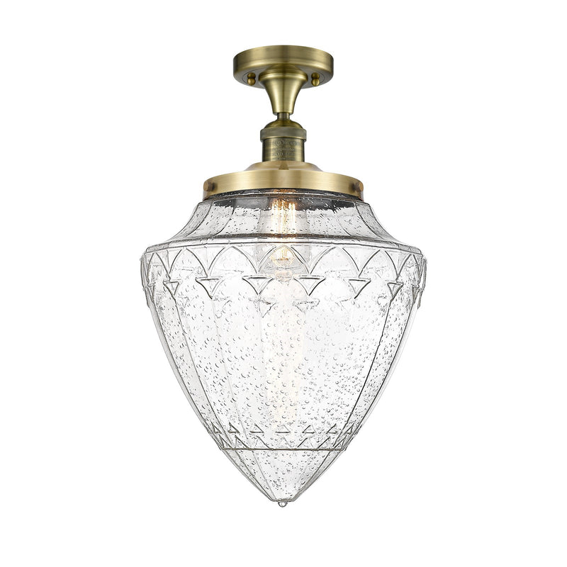Innovations Bullet 12in 1-Light Semi-Flush Mount | Traditional Art Deco Antique Brass Steel and Seedy Glass | Entryway & | Model 517-1CH-AB-G664-12