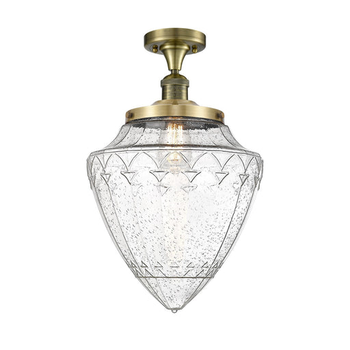 Innovations Bullet 12in 1-Light Semi-Flush Mount | Traditional Art Deco Antique Brass Steel and Seedy Glass | Entryway & | Model 517-1CH-AB-G664-12