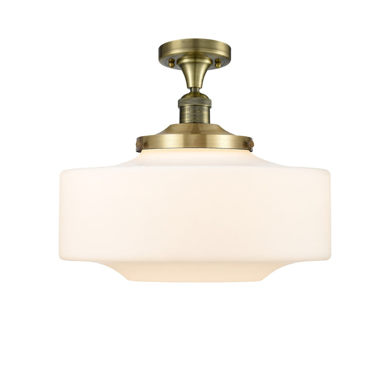Innovations Bridgeton 16in 1-Light Semi-Flush Mount | Traditional Antique Brass Steel and Matte White Frosted Glass | Kitchen & | Model 517-1CH-AB-G691-16