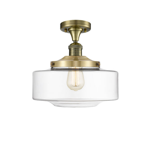 Innovations Bridgeton 12in 1-Light Semi-Flush Mount | Traditional Antique Brass Steel and Clear Glass | Hallway & Bathroom | 12 | Model 517-1CH-AB-G692-12