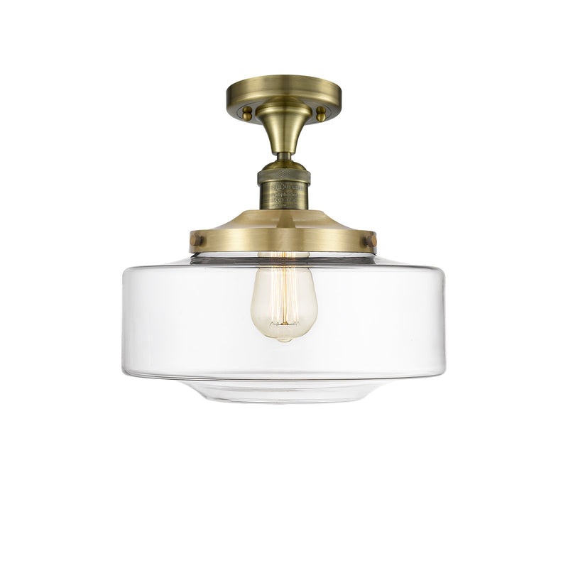 Innovations Bridgeton 12in 1-Light Semi-Flush Mount | Traditional Antique Brass and Clear Glass | Entryway & Hallway | 12 x | Model 517-1CH-AB-G692-12-LED