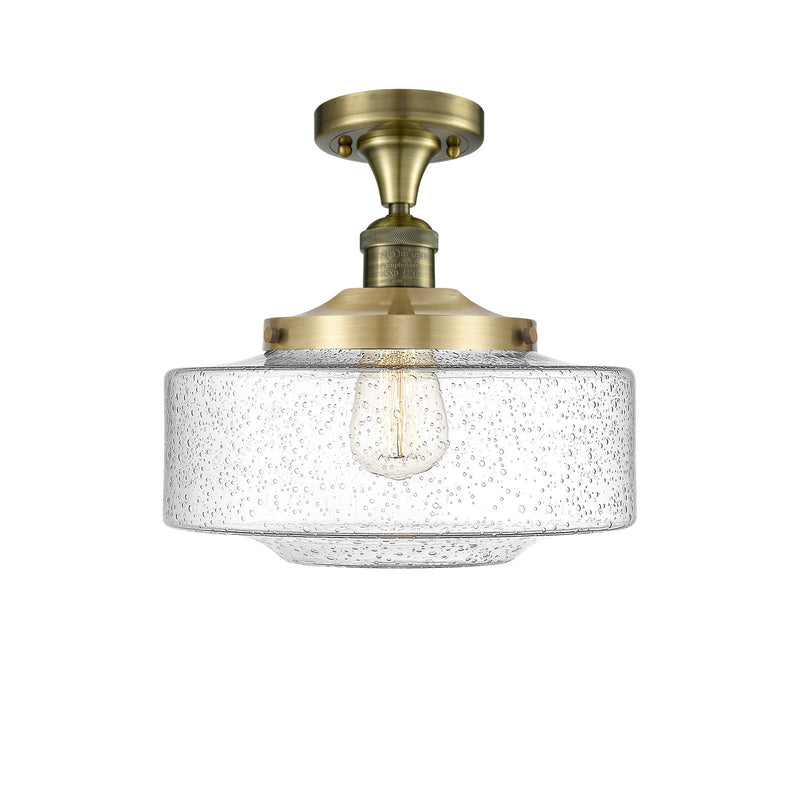 Innovations Bridgeton 12in 1-Light Semi-Flush Mount | Traditional Antique Brass Steel and Seedy Glass | Entryway & Hallway | 12 | Model 517-1CH-AB-G694-12