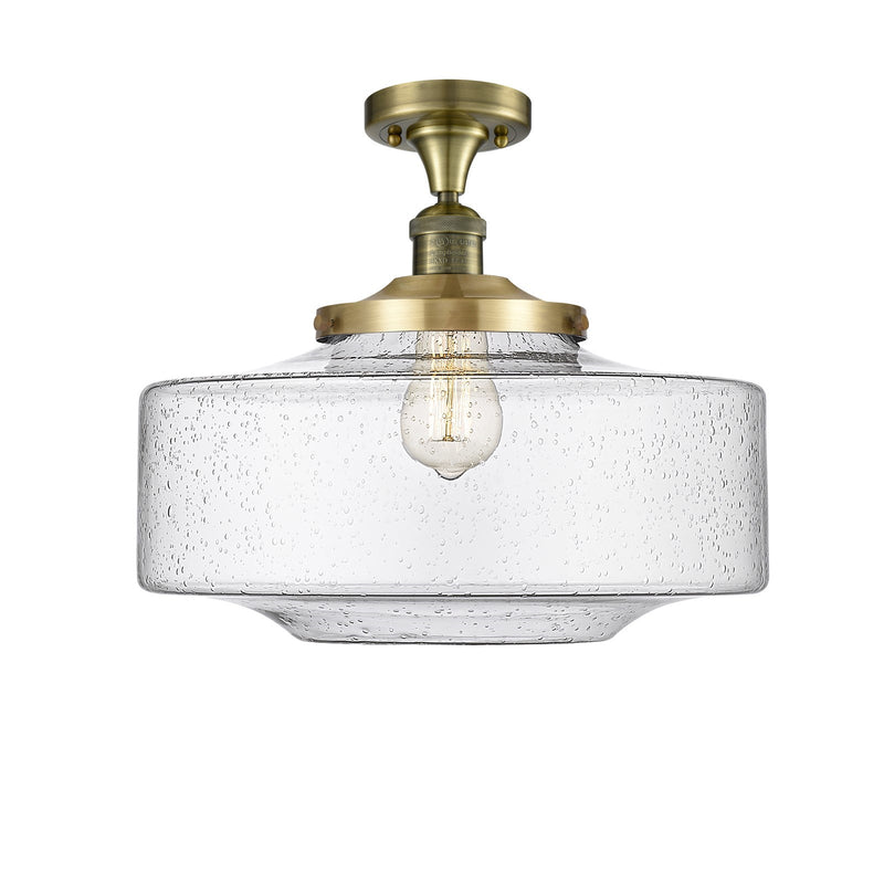 Innovations Bridgeton 16in 1-Light Semi-Flush Mount | Traditional Antique Brass and Seedy Glass | Entryway & Hallway | 11.75 x | Model 517-1CH-AB-G694-16