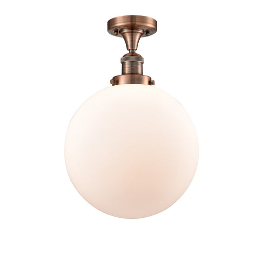 Innovations Beacon 12in 1-Light Semi-Flush Mount | Industrial Antique Copper and Matte White Frosted Glass | Entryway & Hallway | Model 517-1CH-AC-G201-12