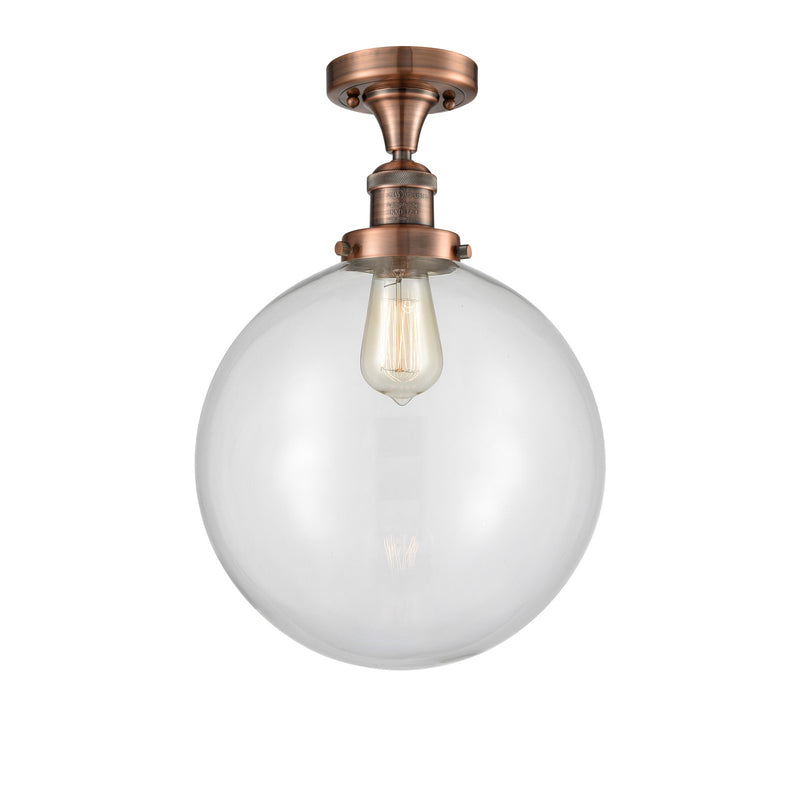 Innovations Beacon 12in 1-Light Semi-Flush Mount | Industrial Restoration-Vintage Antique Copper Steel and Clear Glass | Model 517-1CH-AC-G202-12-LED
