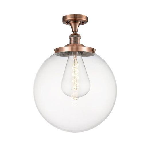 Innovations Beacon 14in 1-Light Semi-Flush Mount | Industrial Antique Copper Steel and Clear Glass | Entryway & Hallway | 14 x | Model 517-1CH-AC-G202-14