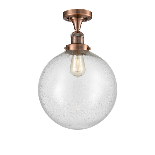 Innovations Beacon 12in 1-Light Semi-Flush Mount | Industrial Antique Copper Steel and Seedy Glass Globe | Entryway & Hallway | Model 517-1CH-AC-G204-12