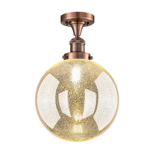 Innovations Beacon 10in 1-Light Semi-Flush Mount | Industrial Antique Copper Steel and Mercury Seeded Glass | Entryway & | Model 517-1CH-AC-G208-10