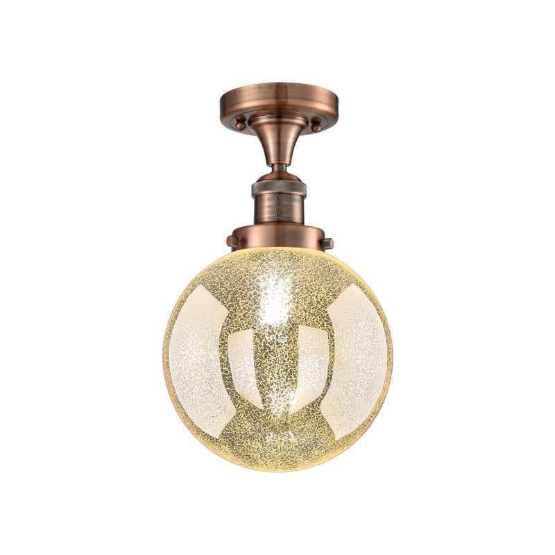 Innovations Beacon 8in 1-Light Semi-Flush Mount | Industrial Antique Copper Steel and Mercury Seeded Glass | Entryway & Hallway | Model 517-1CH-AC-G208-8