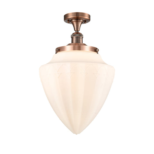 Innovations Lighting Bullet 12in 1-Light Semi-Flush Mount | Traditional Art Deco Antique Copper Steel and Matte White Frosted | Model 517-1CH-AC-G661-12