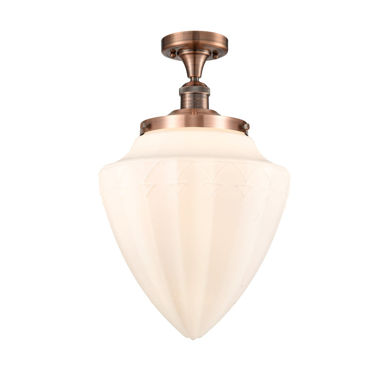 Innovations Lighting Bullet 12in 1-Light Semi-Flush Mount | Traditional Art Deco Antique Copper Steel and Matte White Frosted | Model 517-1CH-AC-G661-12