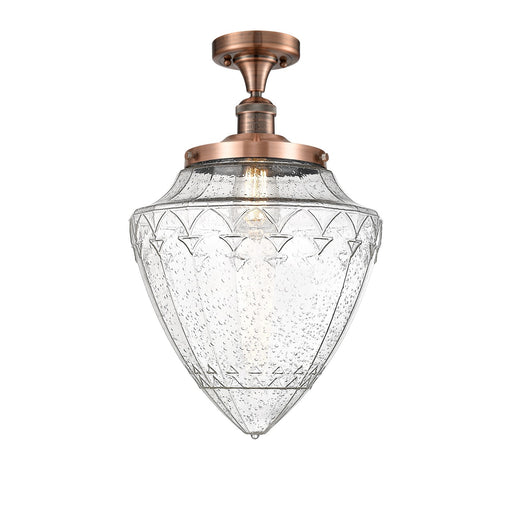 Innovations Bullet 12in 1-Light Semi-Flush Mount | Traditional Art Deco Antique Copper Steel and Seedy Glass | Damp-Rated | Model 517-1CH-AC-G664-12-LED