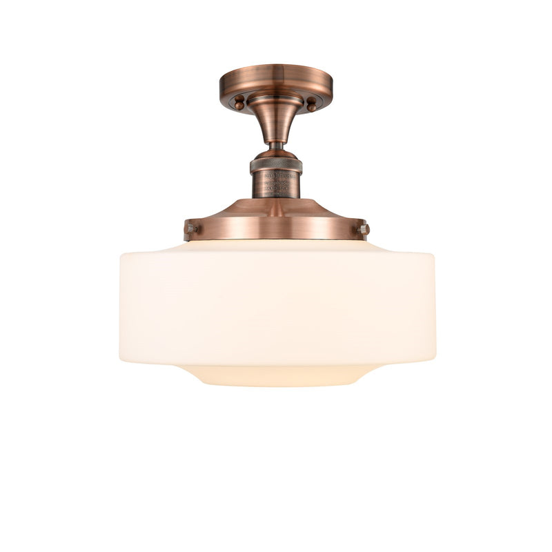 Innovations Bridgeton 12in 1-Light Semi-Flush Mount | Traditional Antique Copper and Matte White Frosted Glass | Damp-Rated | Model 517-1CH-AC-G691-12