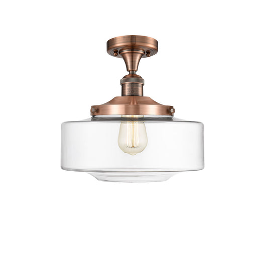 Innovations Bridgeton 12in 1-Light Semi-Flush Mount | Traditional Antique Copper Steel and Clear Glass | Entryway & Hallway | Model 517-1CH-AC-G692-12-LED