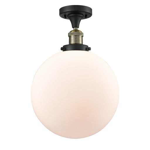 Innovations Beacon 12in 1-Light Semi-Flush Mount | Industrial Black Antique Brass and Matte White Frosted Glass | Kitchen & | Model 517-1CH-BAB-G201-12