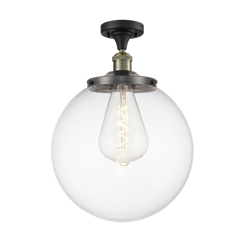 Innovations Beacon 14in 1-Light Semi-Flush Mount | Industrial Black Antique Brass Steel and Clear Glass | Entryway & Hallway | Model 517-1CH-BAB-G202-14
