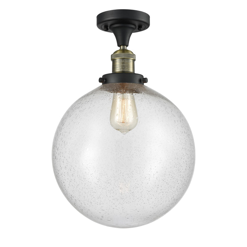Innovations Beacon 12in 1-Light Semi-Flush Mount | Industrial Black Antique Brass Steel and Seedy Glass | Entryway & Hallway | Model 517-1CH-BAB-G204-12