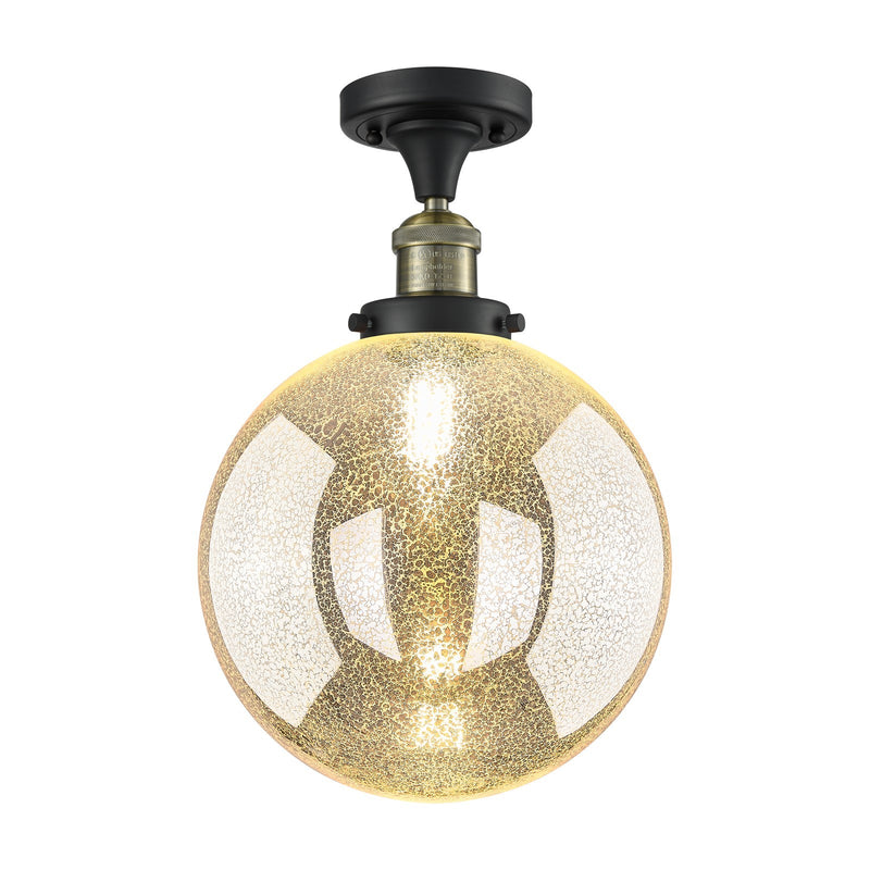 Innovations Beacon 10in 1-Light Semi-Flush Mount | Industrial Black Antique Brass Steel and Mercury Seeded Glass | Kitchen & | Model 517-1CH-BAB-G208-10