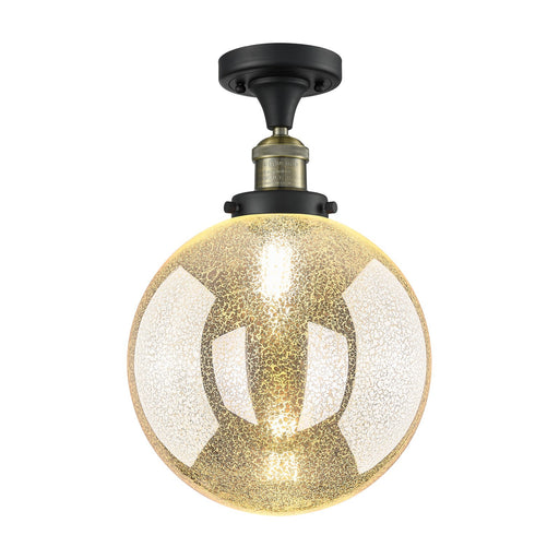 Innovations Beacon 10in 1-Light Semi-Flush Mount | Industrial Black Antique Brass Steel and Mercury Seeded Glass | Kitchen & | Model 517-1CH-BAB-G208-10