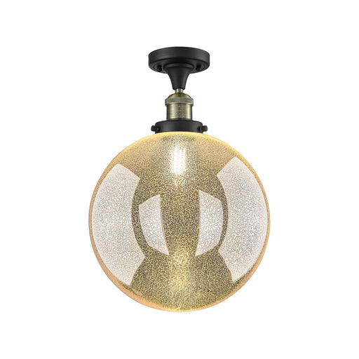 Innovations Beacon 12in 1-Light Semi-Flush Mount | Industrial Black Antique Brass Steel and Mercury Seeded Glass | Entryway & | Model 517-1CH-BAB-G208-12