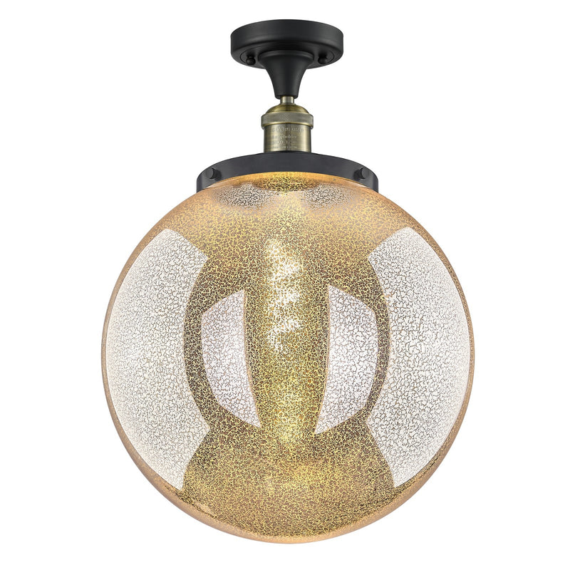 Innovations Beacon 14in 1-Light Semi-Flush Mount | Industrial Black Antique Brass Steel and Mercury Seeded Glass | Entryway & | Model 517-1CH-BAB-G208-14