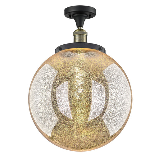 Innovations Beacon 14in 1-Light Semi-Flush Mount | Industrial Black Antique Brass Steel and Mercury Seeded Glass | Entryway & | Model 517-1CH-BAB-G208-14