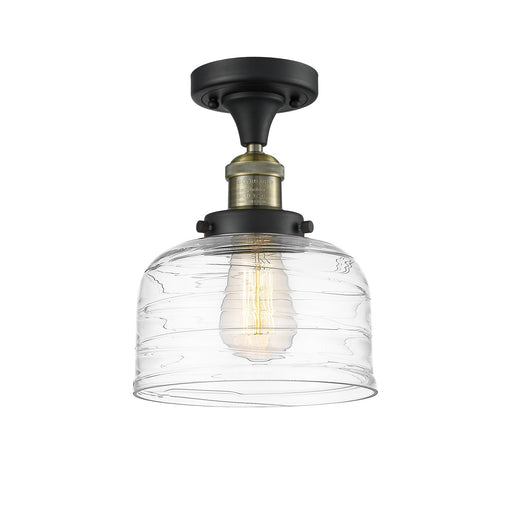 Innovations Bell 8in 1-Light Semi-Flush Mount | Industrial Black Antique Brass and Clear Deco Swirl Glass | Kitchen & Hallway | 8 | Model 517-1CH-BAB-G713
