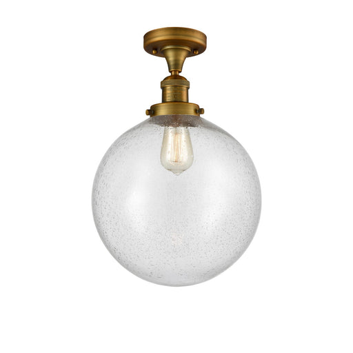 Innovations Beacon 12in 1-Light Semi-Flush Mount | Industrial Brushed Brass Steel and Seedy Glass | Entryway & Hallway | 12 x | Model 517-1CH-BB-G204-12