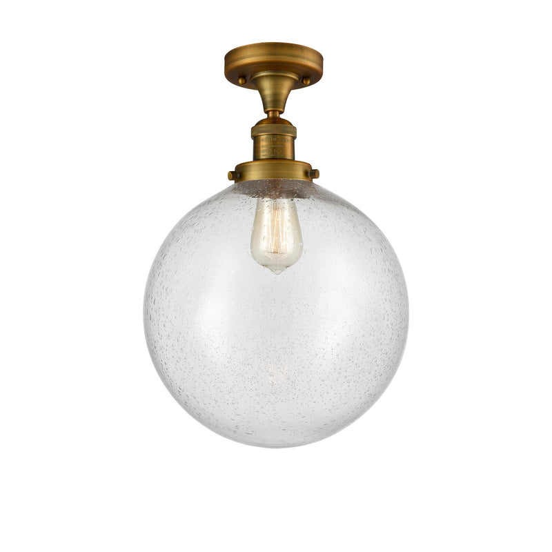 Innovations Beacon 12in 1-Light Semi-Flush Mount | Industrial Brushed Brass Steel and Seedy Glass | Entryway & Hallway | 12 x | Model 517-1CH-BB-G204-12