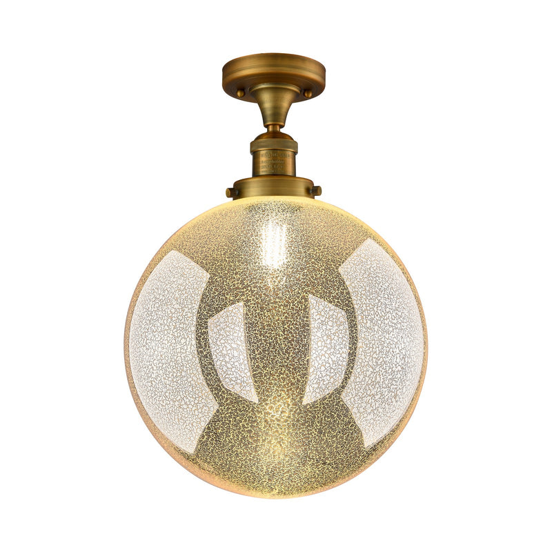 Innovations Beacon 12in 1-Light Semi-Flush Mount | Industrial Brushed Brass Steel and Mercury Seeded Glass | Kitchen & Hallway | Model 517-1CH-BB-G208-12