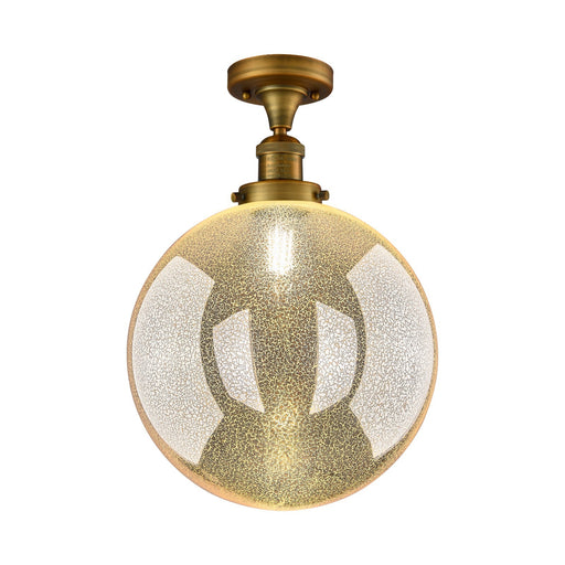 Innovations Beacon 12in 1-Light Semi-Flush Mount | Industrial Brushed Brass Steel and Mercury Seeded Glass | Kitchen & Hallway | Model 517-1CH-BB-G208-12