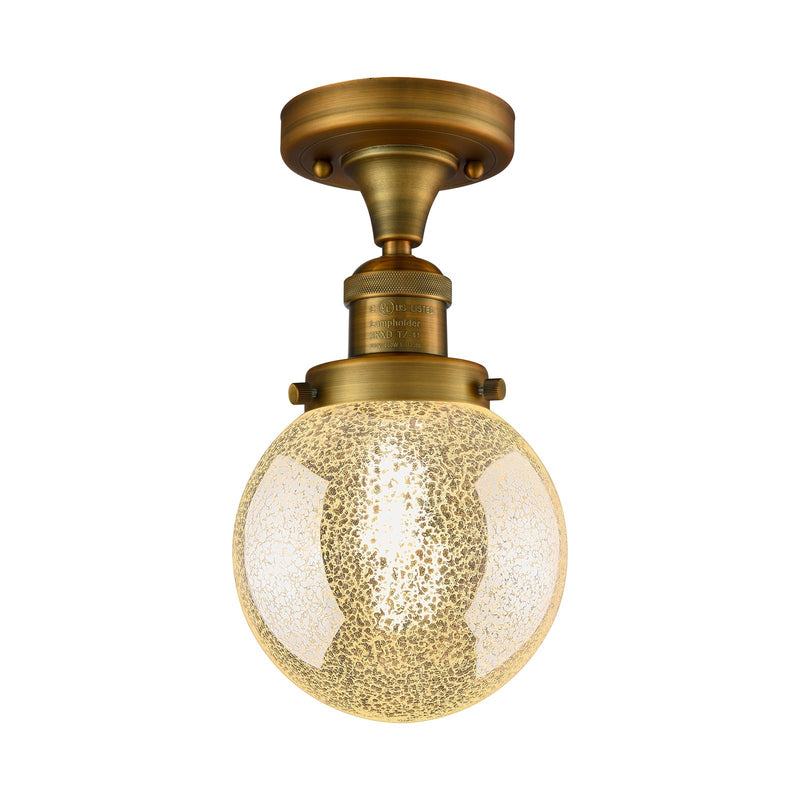 Innovations Beacon 6in 1-Light Semi-Flush Mount | Industrial Brushed Brass Steel and Mercury Seeded Glass | Entryway & Hallway | Model 517-1CH-BB-G208-6