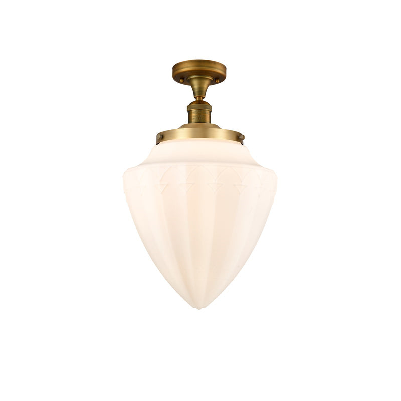 Innovations Lighting Bullet 12in 1-Light Semi-Flush Mount | Traditional Art Deco Brushed Brass Steel and Matte White Frosted | Model 517-1CH-BB-G661-12