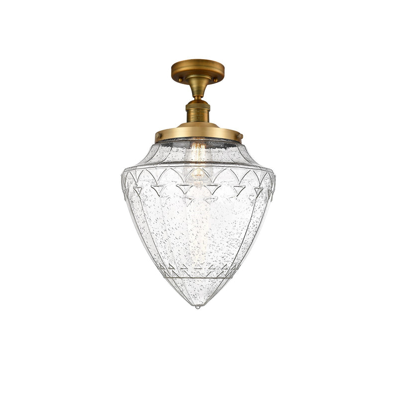 Innovations Bullet 12in 1-Light Semi-Flush | Traditional Art Deco Brushed Brass Steel and Seedy Glass | Damp-Rated Entryway | Model 517-1CH-BB-G664-12-LED