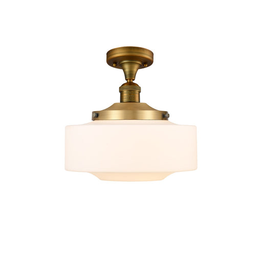Innovations Bridgeton 12in 1-Light Semi-Flush Mount | Traditional Brushed Brass Steel and Matte White Frosted Glass | Entryway | Model 517-1CH-BB-G691-12
