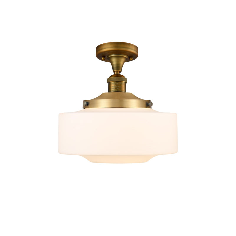Innovations Bridgeton 12in 1-Light Semi-Flush Mount | Traditional Brushed Brass Steel and Matte White Frosted Glass | Model 517-1CH-BB-G691-12-LED