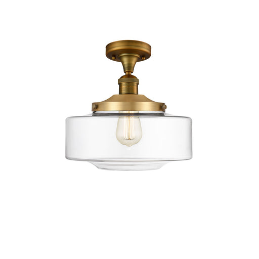 Innovations Bridgeton 12in 1-Light Semi-Flush Mount | Traditional Brushed Brass Steel and Clear Glass | Entryway & Hallway | 12 | Model 517-1CH-BB-G692-12