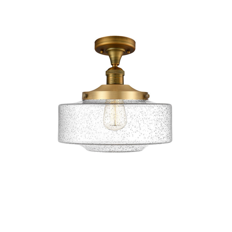 Innovations Bridgeton 12in 1-Light Semi-Flush Mount | Traditional Brushed Brass Steel and Seedy Glass | Entryway & Hallway | 12 | Model 517-1CH-BB-G694-12